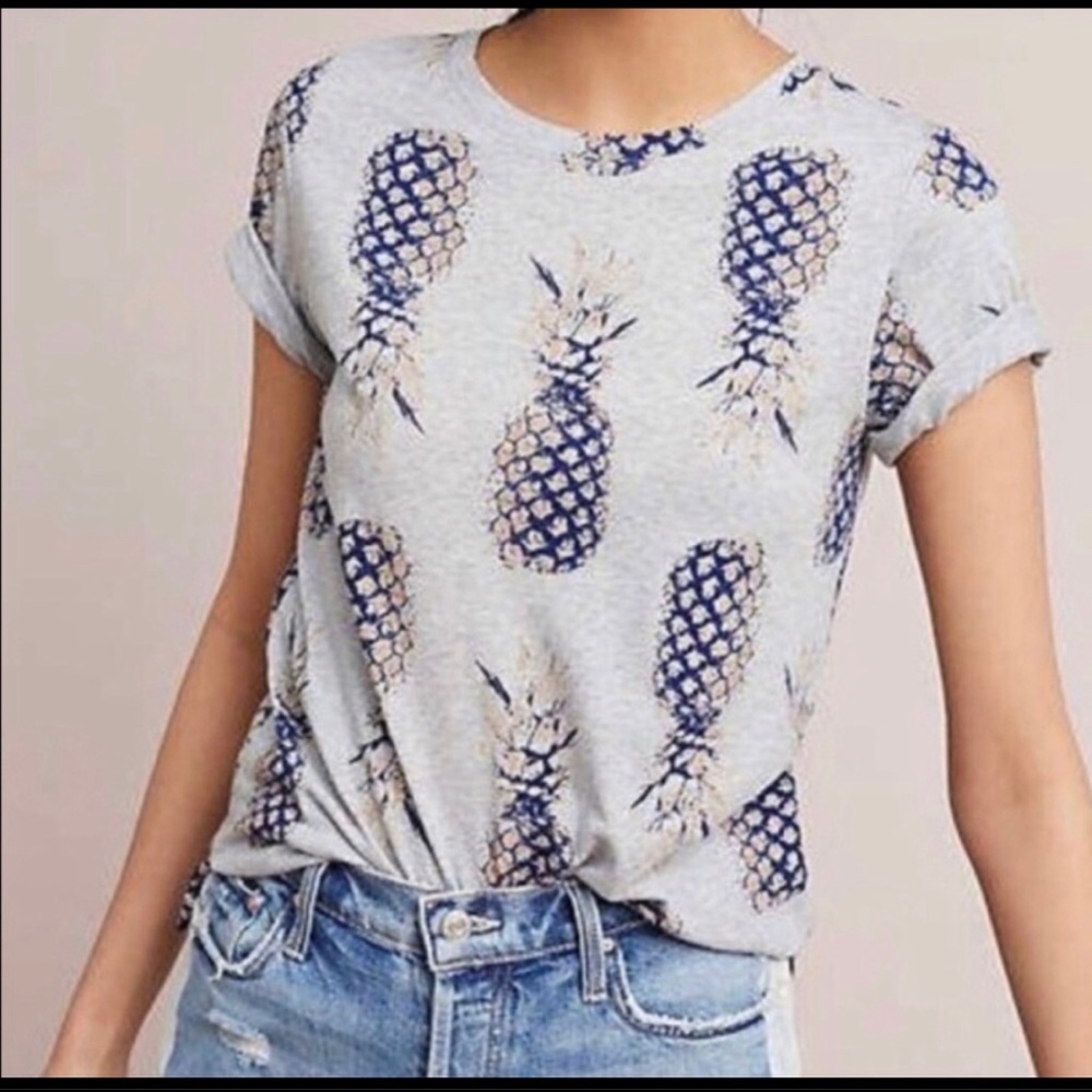 🦩4/$20 Anthropologie Pineapple Print Tee T-shirt Small